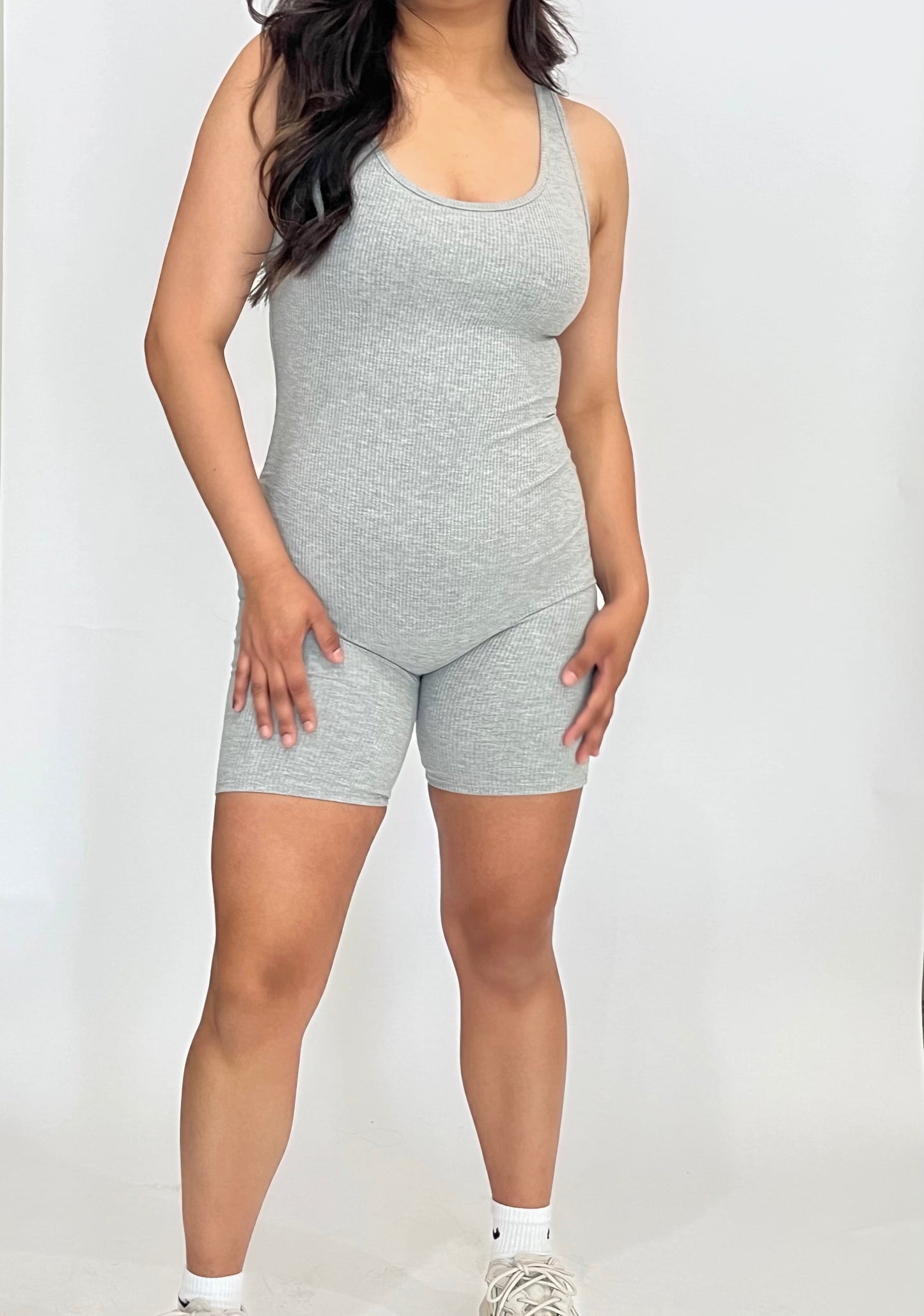 Mia Sleeveless Romper - Grey